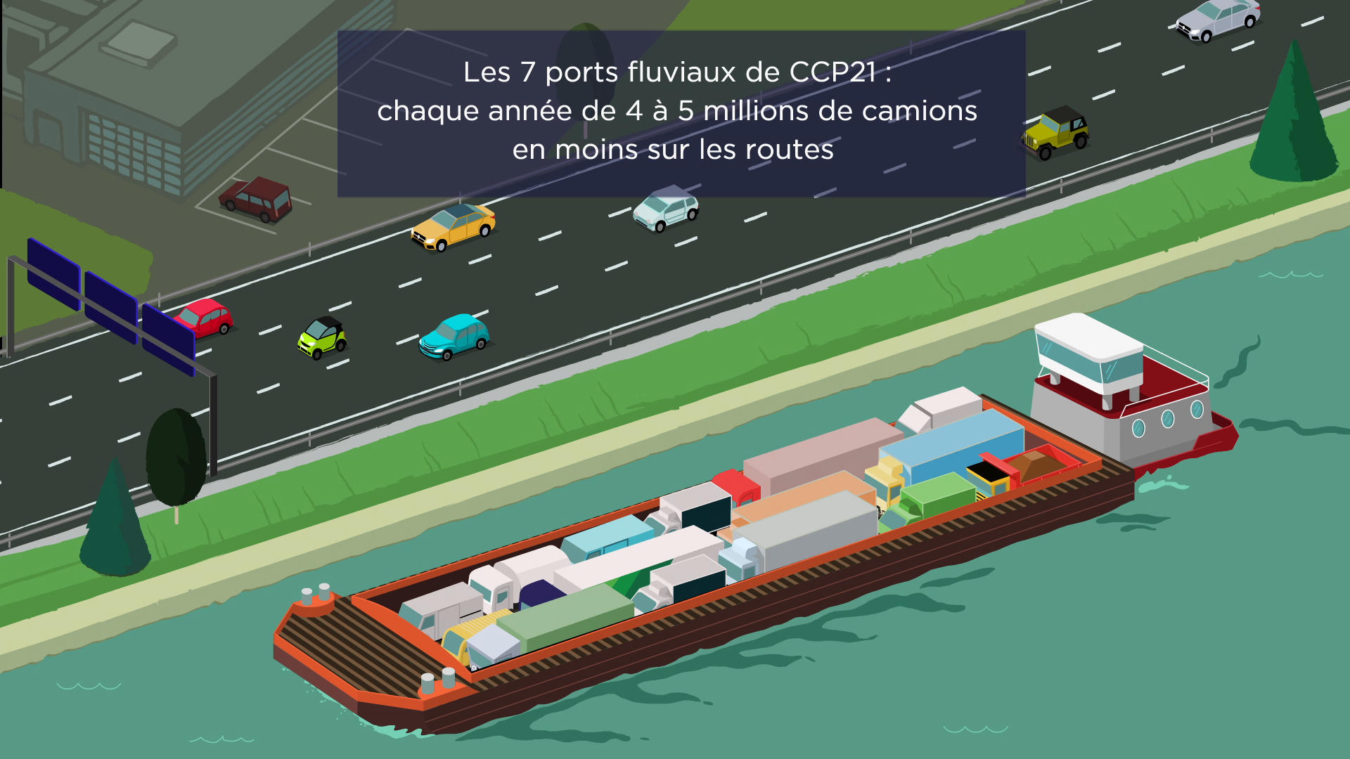 image d'animation transport fluvial et distribution urbaine